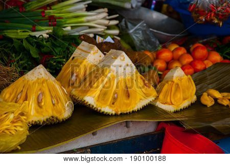 Breadfruit. Vegetables On The Shelf. Market On The Street. Cebu. Philippines