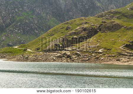 Llyn Llydaw Lake And Copper Mine Remains On Mount Snowdon
