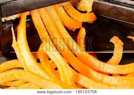 Spiralizer with spiralised Carrot close up or macro..
