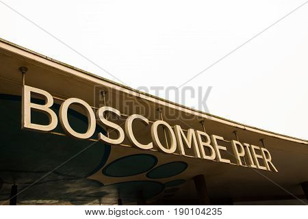 Sign for Boscombe Pier Bournemouth Dorset England United Kingdom.