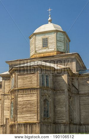 Old wooden orthodoxy church in Pobirka village near Uman - Ukraine Europe.