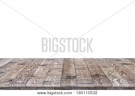 Empty wooden worktop perspective for product placement montage. Wooden worktop perspective. Wooden worktop surface. Rustic wooden table perspective. Large empty wooden worktop perspective. Wooden table texture background. Wooden table perspective.