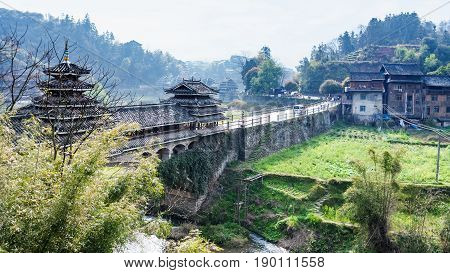 View Of Fengyu Bridge And Gardens In Chengyang