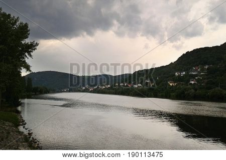 Archive photo from August 2012 with european river Labe in Sebuzin village in czech republic