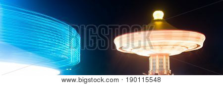 Local State Fair Carnival Ride Long Exposure Red Blue Streaks