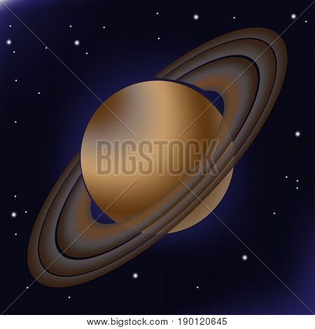 Saturn with its orbital rings. This planet of the solar system is depicted against a background of deep space where stars are shining in the distance