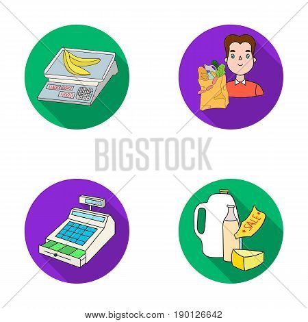 Package, scales, banana, fruit .Supermarket set collection icons in flat style vector symbol stock illustration .