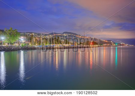 Nightfall at Pully by Lake Leman (Lake Geneva) in Switzerland