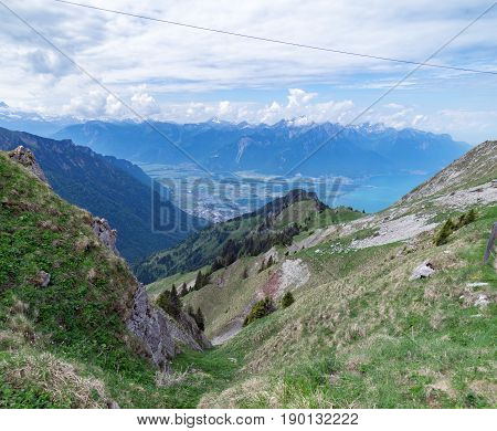View from Rocher de Naye, Switzerland, towards Lake Leman.