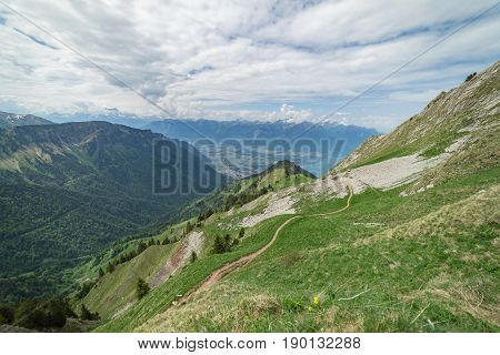 View from Rocher de Naye, Switzerland, towards Lake Leman.