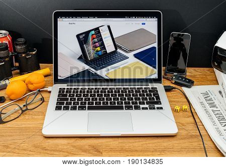 Paris France - June 6 2017: Apple Computers Website On Macbook Retina In Creative Environment Showca