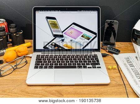 Paris France - June 6 2017: Apple Computers Website On Macbook Retina In Creative Environment Showca