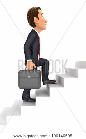 3d businessman going upstairs illustration with isolated white background