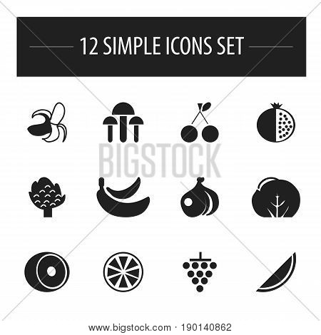 Set Of 12 Editable Berry Icons. Includes Symbols Such As Cauliflower, Lemon, Morello Cherry And More. Can Be Used For Web, Mobile, UI And Infographic Design.