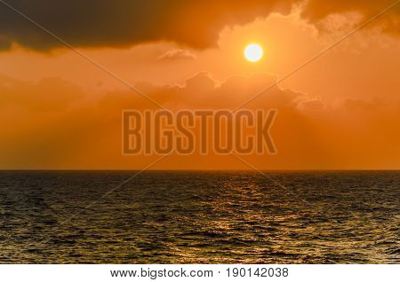 Sunset in the Aegean Sea near Santorini.
