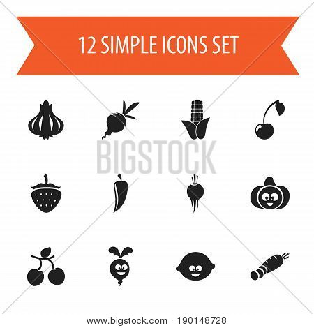 Set Of 12 Editable Vegetable Icons. Includes Symbols Such As Carrot, Morello, Chili And More. Can Be Used For Web, Mobile, UI And Infographic Design.