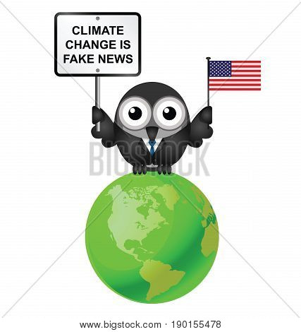 Comical American climate change denial after pulling out of the Paris 
Agreement isolated on white background