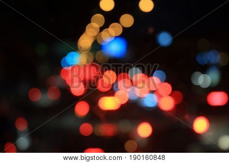 street light bokeh background and traffic jam street.