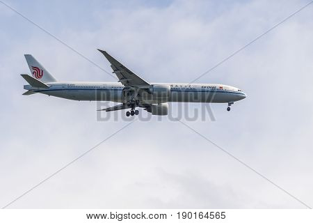 Richmond Canada - June 4, 2017, Jet aircraft in the morning going to YVR Airport