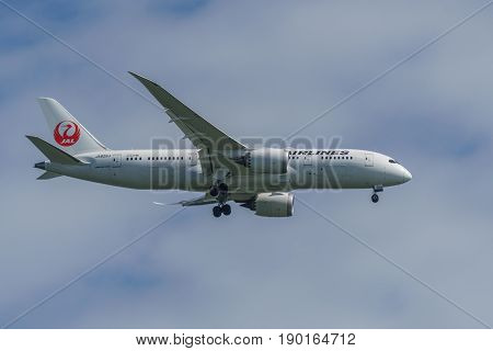 Richmond Canada - June 4, 2017, Jet aircraft in the morning going to YVR Airport