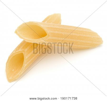 Italian pasta isolated on white background. Pennoni. Penne rigate.