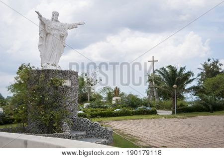 Statue of Christ in front of the St.Paul's Cathedral. Abidjan, Ivory Coast, Africa, April 2013.