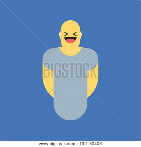 Laughing yellow smiley in body. Like social icon. Button for expressing social emoji. Flat vector illustration EPS 10.