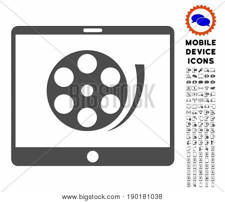 Phone Video Reel icon with cell phone glyph pack. Vector illustration style is a flat iconic symbol, gray colors. Designed for web and software interfaces.