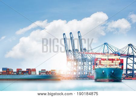 Logistics and transportation of International Container Cargo ship and cargo plane in the ocean Freight Transportation Shipping