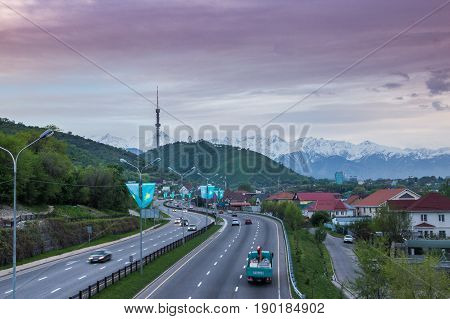 Almaty, Kazakhstan - May 6: Kok Tobe Hill And Tv Tower. City View On May 6, 2017 In Almaty, Kazakhst