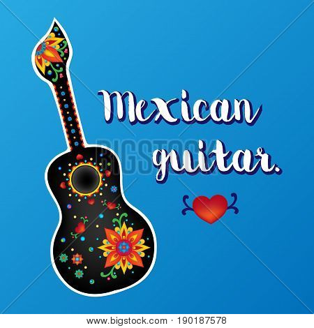 Bright vector illustration. Beautiful Mexican guitar. The day of the Dead