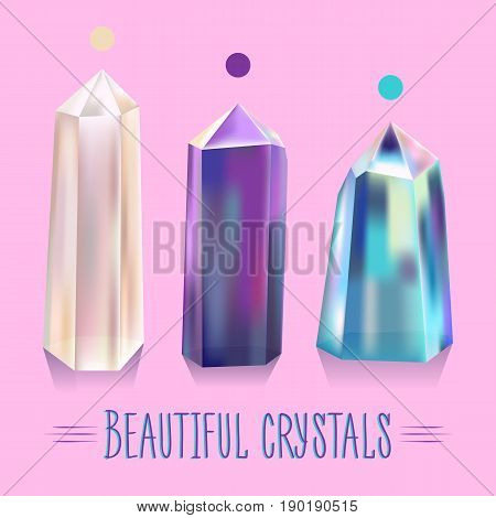 Beautiful vector illustration. Bright, beautiful, shiny crystals