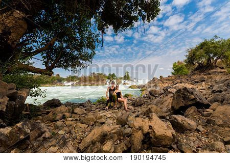 Tourists On Khone Phapheng Waterfall