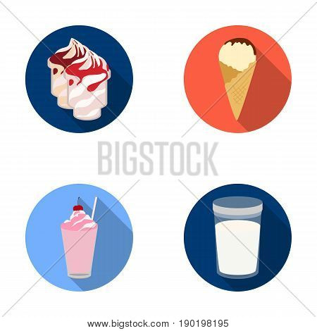 Milk, Calcium, Product, Food .Milk product and sweet set collection icons in flat style vector symbol stock illustration .