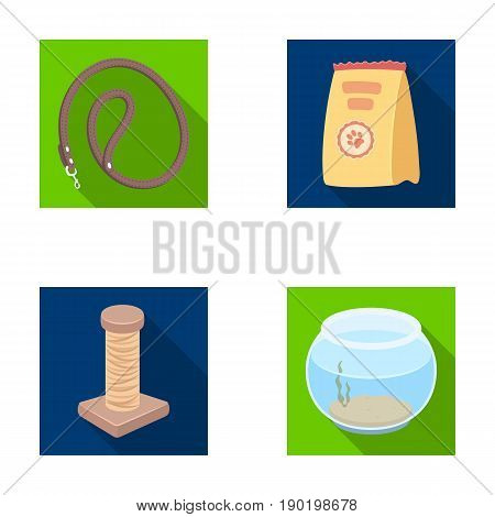 Leash, feed and other zoo store products.Pet shop set collection icons in flat style vector symbol stock illustration .