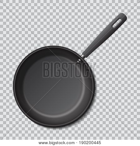 Steel empty frying pan isolated. Realistic vector mockup. Cooking utensil pan for preparation illustration