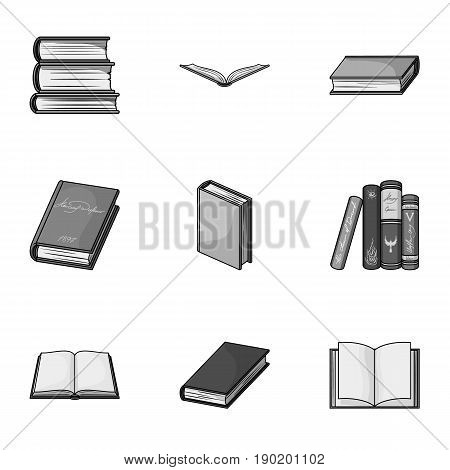 A set of pictures with books. Books, notebooks, studies. Books icon in set collection on monochrome style vector symbol stock  illustration.