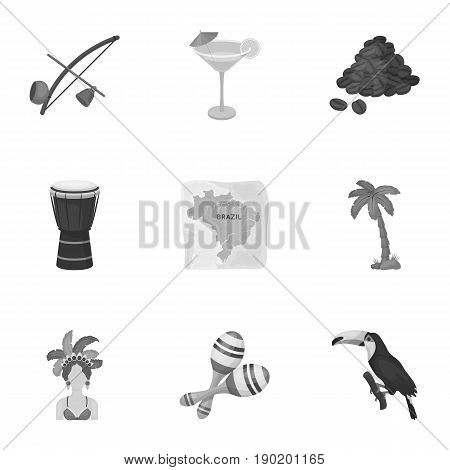 set of icons on the subject of Brazil. Brazilian national attractions. Brazil country Aicon in set collection on monochrome style vector symbol stock  illustration.