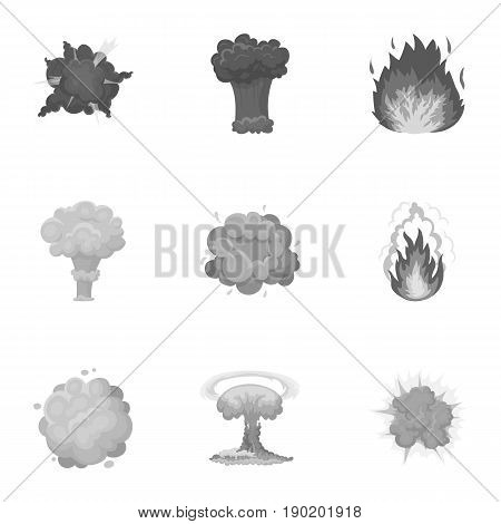 A set of icons about the explosion. Various explosions, a cloud of smoke and fire.Explosions icon in set collection on monochrome style vector symbol stock  illustration.