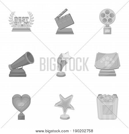 A set of awards for the movie viewings. Gold, silver and bronze awards to the Director, the actor. Moovie awards icon in set collection on monochrome style vector symbol stock  illustration.