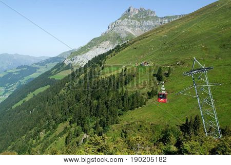 Engelberg, Switzerland - 13 August 2015: The cable car to Fürenalp at Engelberg on the Swiss alps