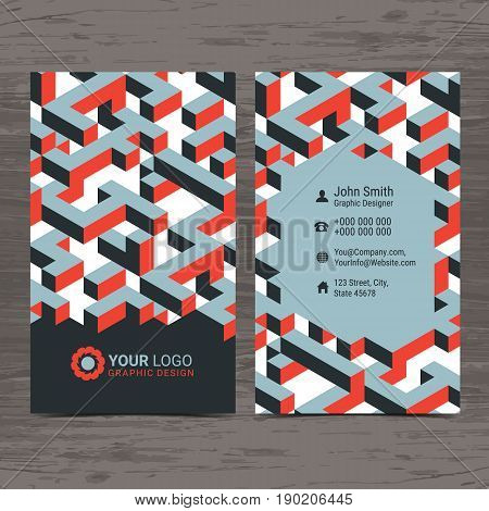 Double sided creative Business card design layout template with Isometric cubes pattern.