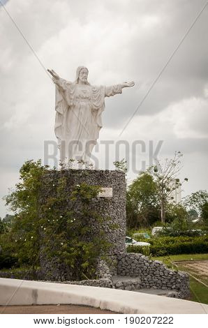 ABIDJAN, IVORY COAST, AFRICA. April 21, 2013. Statue of Christ in front of the St.Paul's Cathedral (Cathédrale Saint-Paul d'Abidjan).