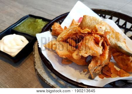 Deep fried Salmon otoro with 2 types of sauces