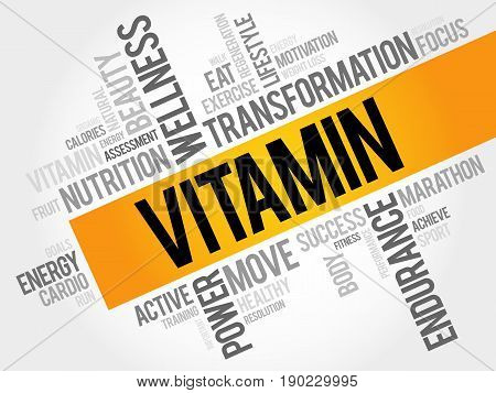 Vitamin Word Cloud Collage, Background Health Concept