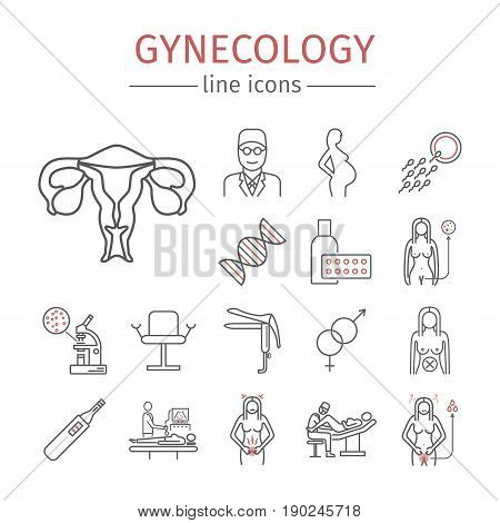 Gynecology. Line icons set. Vector signs for web graphics.