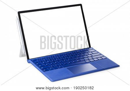 Convertible laptop computer with pen support and detachable keyboard isolated on white background