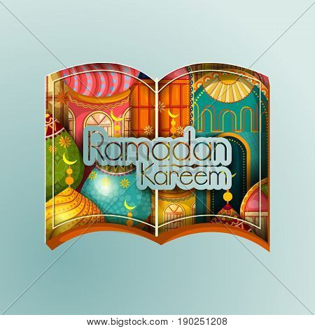 easy to edit vector illustration of holy book Koran in Ramadan Kareem Happy Eid background