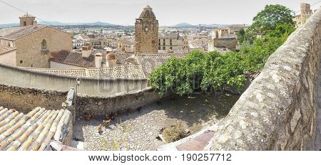 Panoramic view from the top to the centre of medieval Trujillo town. Caceres Extremadura Spain