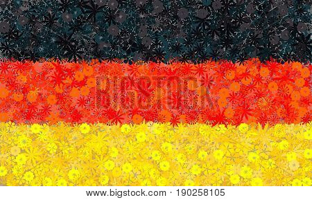 Flag of Germany with flowers. Floral background